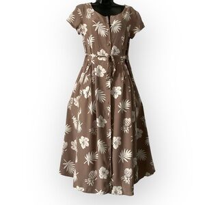 Apart Impressions Tan White Midi Dress SZ 8P Women Pocket Button Spring Coquette